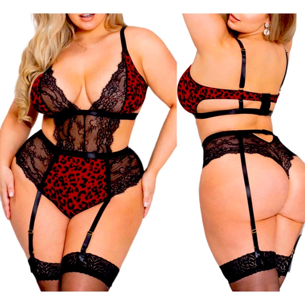 Leopard Mesh One-Piece With Garter